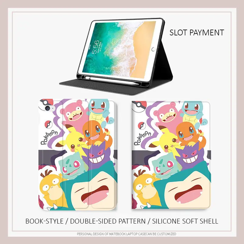 Ốp Pokemon, Tương Thích Với iPad Air4 / 5, Mini4 / 5 / 6, iPad 2022 Gen10, Pro11, 12.9 Gen7 / 8 / 9, iPad Gen5 / 6, Air1 / 2, Thiết Kế Hình Pikachu, Có Khe Cắm Bút 3