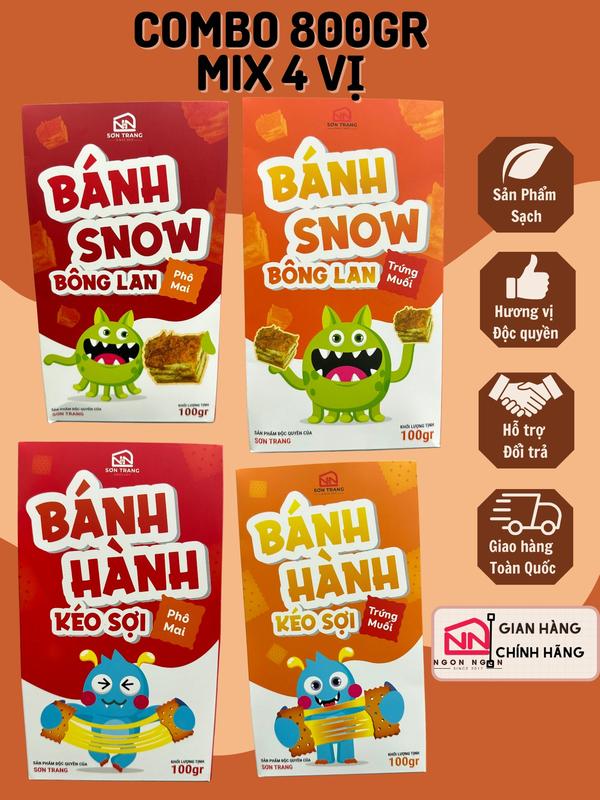 (A31) [COMBO 800GR MIX 4 VỊ] 200gr Snow Trứng Muối (16-18 bánh)+200gr Snow Phô Mai (16-18 bánh) + 200gr Hành Phô Mai (11-12 bánh) + 200gr Hành Trứng Muối (11-12 bánh), Đồ Ăn Vặt SNACK Food Thức Ăn - Combo bánh trứng muối và phô mai kèm hành chà bông