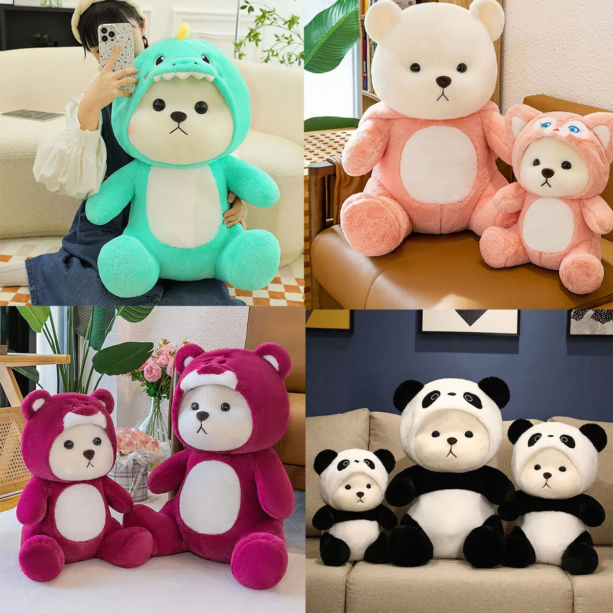Gấu Bông Cosplay Lena Xanh Khủng Long Lena Lotso Đỏ Lena Gấu Trúc Cáo Hồng Pikachu Kuromi Stick - Gấu Xinh Thú Bông Thú Nhồi Bông Đồ Chơi Toy