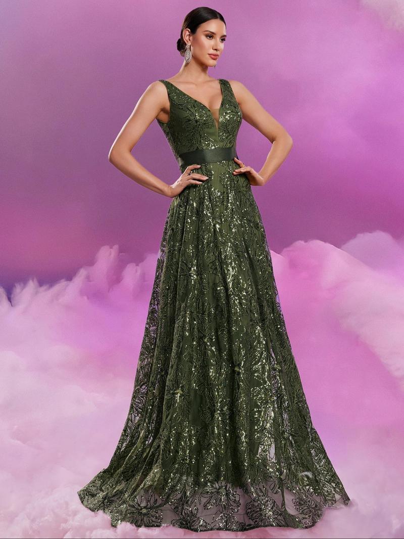 Product Introduction of Women's Floral Sequins Backless Sheer V Neck Evening Dress, Summer Clothes Women, Lady's Dresses Summer, Elegant Sleeveless Maxi A Line Gown for Party Wedding Bridesmaid, Ladies Summer Clothing 4