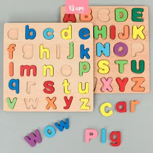 Puzzle kayu huruf angka alfabet/ Mainan edukasi susun kayu Anak Games