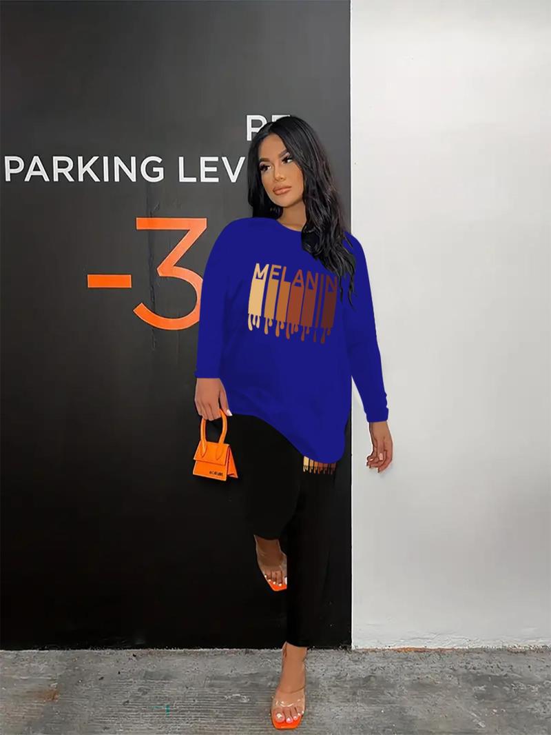 Product Introduction of Two-Piece Set Women's Graphic Print Long Sleeve Tee & Skinny Pants Set, Casual Round Neck T-shirt & Trousers, Spring & Fall Clothes, Women's Co-ord Sets 5
