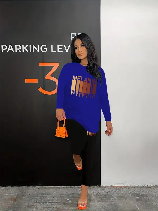 Two-Piece Set Women's Graphic Print Long Sleeve Tee & Skinny Pants Set, Casual Round Neck T-shirt & Trousers, Spring & Fall Clothes, Women's Co-ord Sets 3