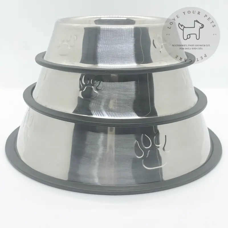 Khay ăn uống inox có đế cao su chống rỉ sét dành cho thú cưng 1