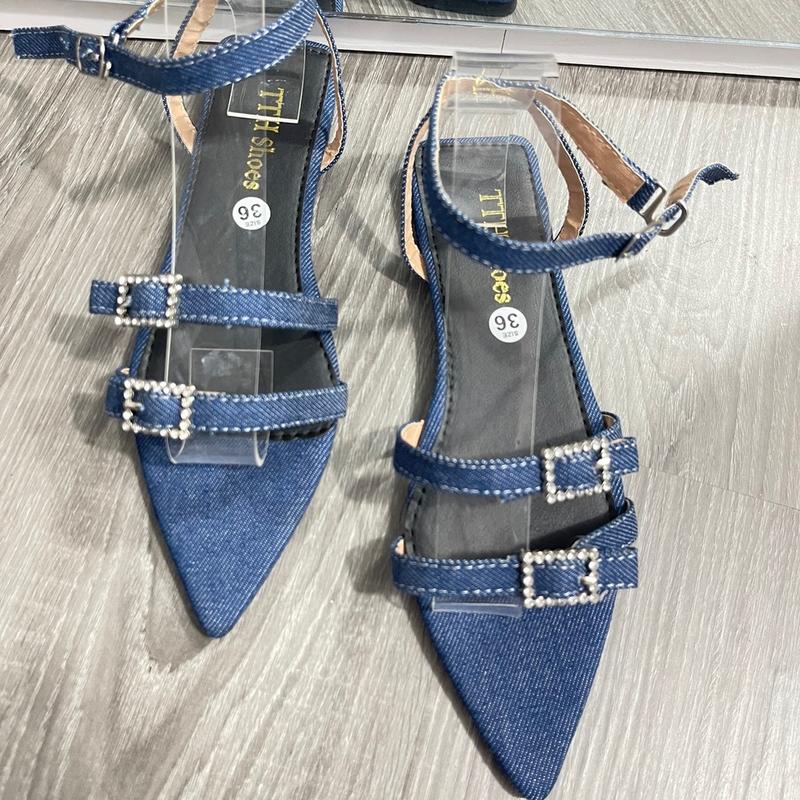  Giày sandal nữ đế bệt mũi nhọn quai 2 dây ngang phối phụ kiện thời trang có bigsize từ 35 đến 46 