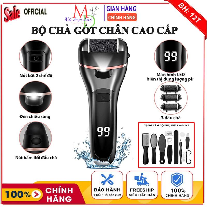 Máy chà gót chân tẩy tế bào chết làm mềm da chân, máy mài gót chân  2 tốc độ tặng kèm phụ kiện 10 món, chống thấm nước chuẩn IP6,Tặng thêm 3 đầu mài (mài tinh, mài thô, mài thường),..bảo hành 2 năm