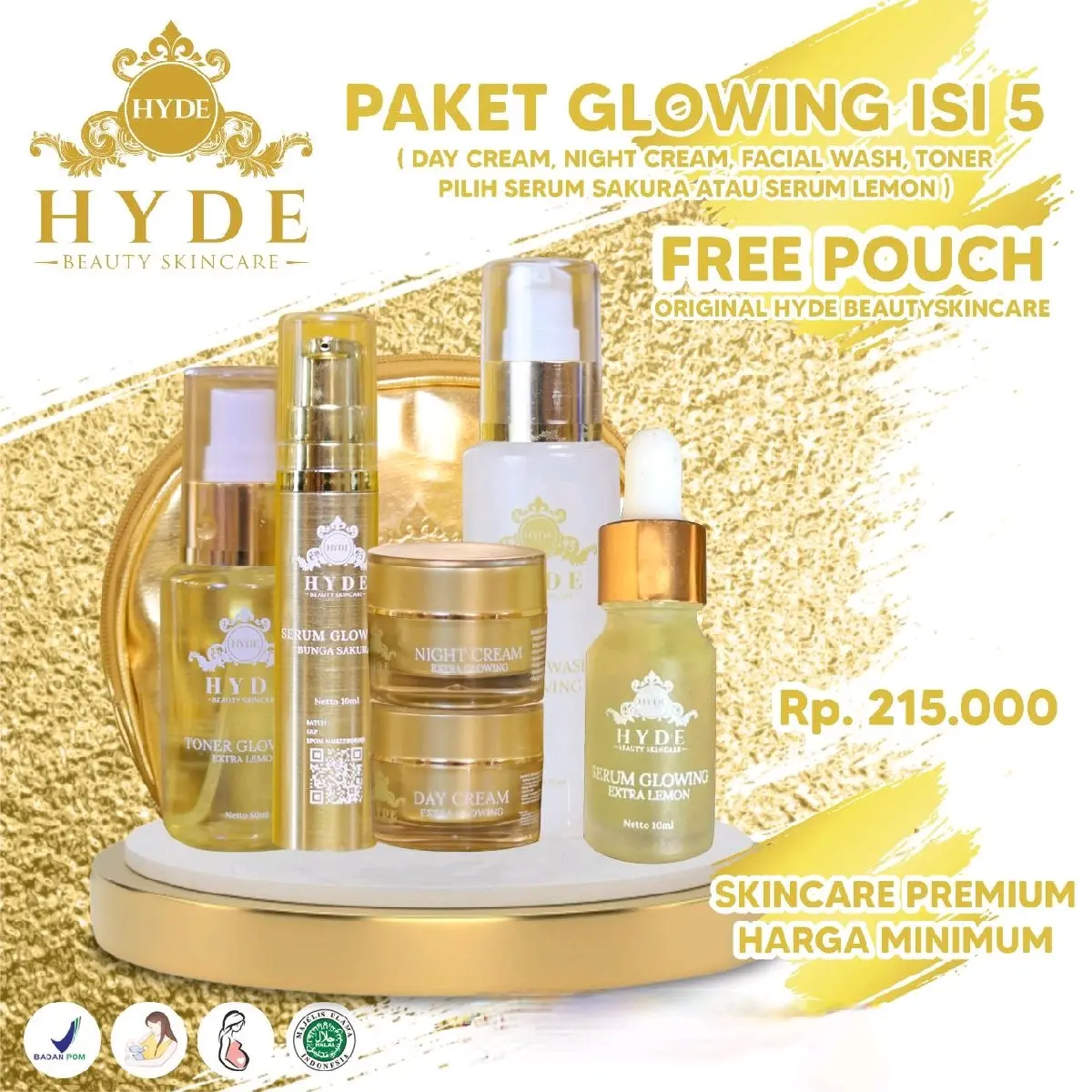 Hyde Beauty Skincare / Paket Glowing isi 5 Memutihkan Mengencangkan Mencerahkan Wajah
