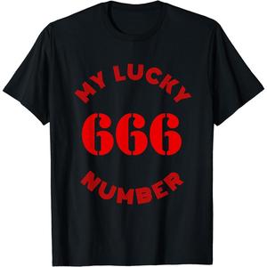 Camiseta negra con diseño abstracto 2D – estilo urbano alternativo, ideal para hombre y mujerHopfen My Lucky Number 666 - playera divertida de humor oscuro