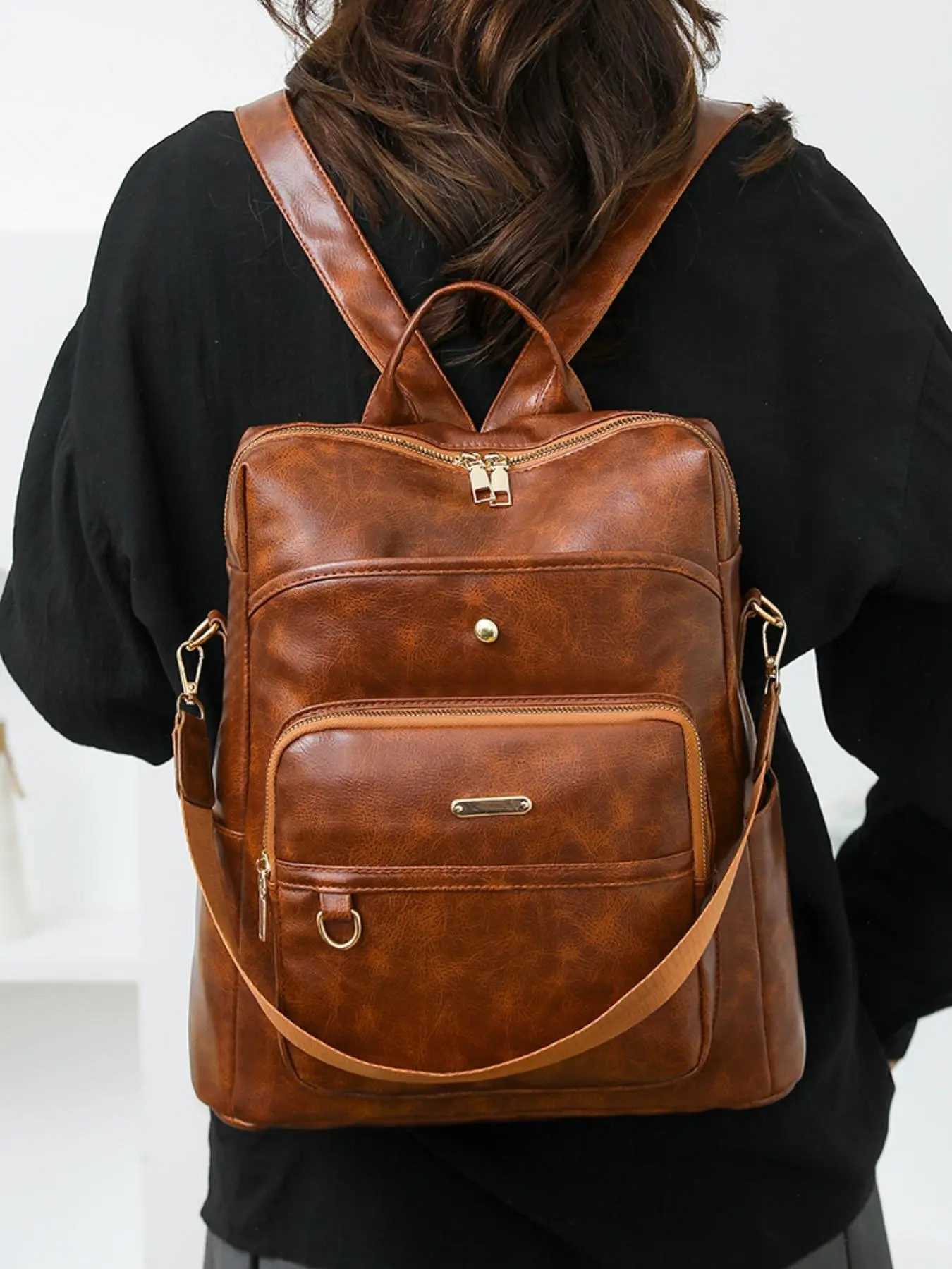 Women's Fashionable Solid Color Backpack, Casual PU Leather Backpack, Versatile Backpack for Women & Girls for Daily Use
