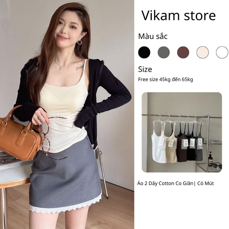 [Mã B54] Áo Bra 2 Dây Cotton Hàn Có Mút Mềm Mại Co Giãn Vikam Nữ Women Top Voi