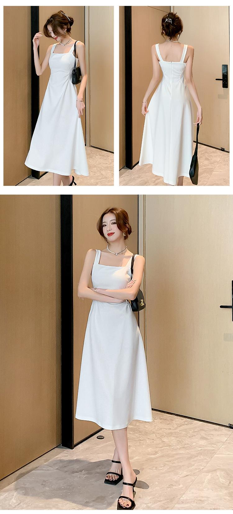Product Introduction of "French Style White Camisole Dress Women's Summer Cool Square Neck Dress Beautiful Waist A-line Long Dress. Sleeveless, Elegant, Chic, Feminine, Casual, Fashionable." Fabric Womenswear Chinese Style Collar Piece Retro 19