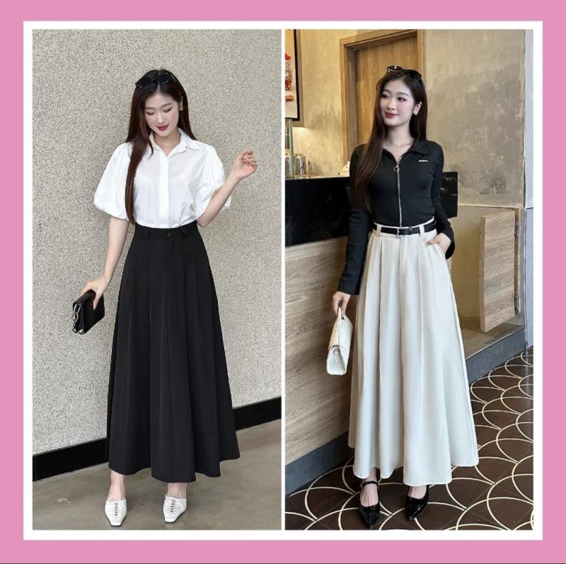 Chân váy xếp ly bồng bềnh công sở thanh lịch 2 dáng dài ~87cm hoặc ~75cm ( có hai túi) vải Vitex