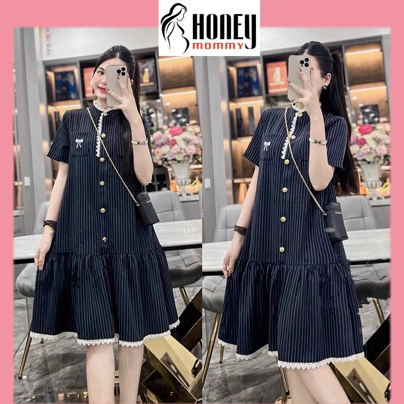 [THỨ 6 BÙNG CHÁY] Đầm Bầu Váy Bầu Mùa Hè Tay Cộc Dáng Xuông Cổ Ren Thêu Nơ Xinh Xắn Mặc Đi Làm Đi Chơi HD3040 Honey Mommy