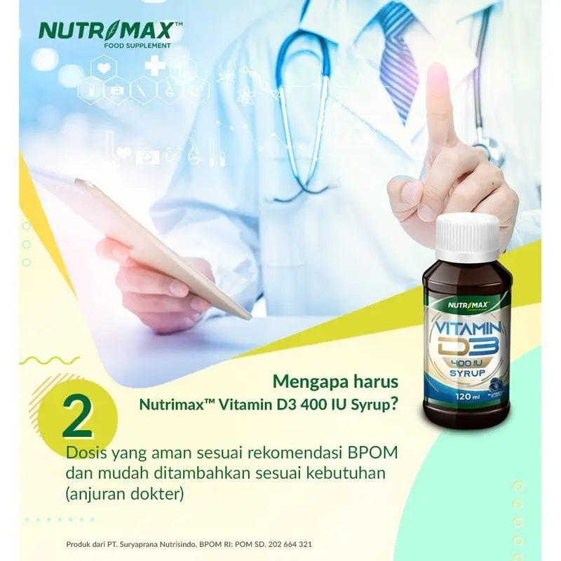 Nutrimax Vitamin Vit D3 Anak Ibu Hamil 400 IU Sirup Kesehatan Tulang Gigi Imunitas Osteoporosis Syrup  - Metamotto 3