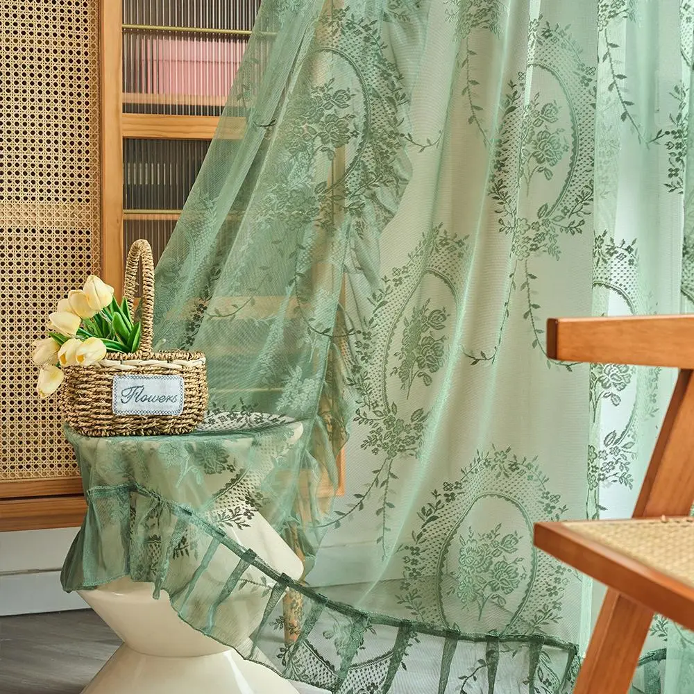 Vintage Floral Embroidery Curtain, 1 Count Christmas Decor Semi-transparent Window Curtain with Ruffles, Window Drapes for Home Living Room Bedroom Decor, Christmas Gifts, Christmas Decorations