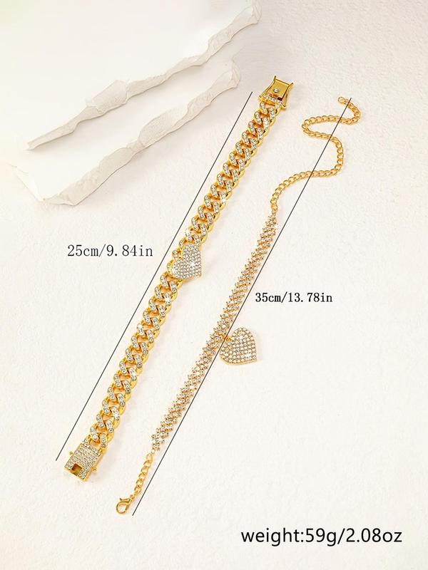Fashionable Rhinestone Decorated Heart Design Anklets, Fashion Jewelry for Party, Daily Clothing Decor, Trendy All-match & Exquisite Jewelry for Birthday Gift, Valentine's Day, Gift 1