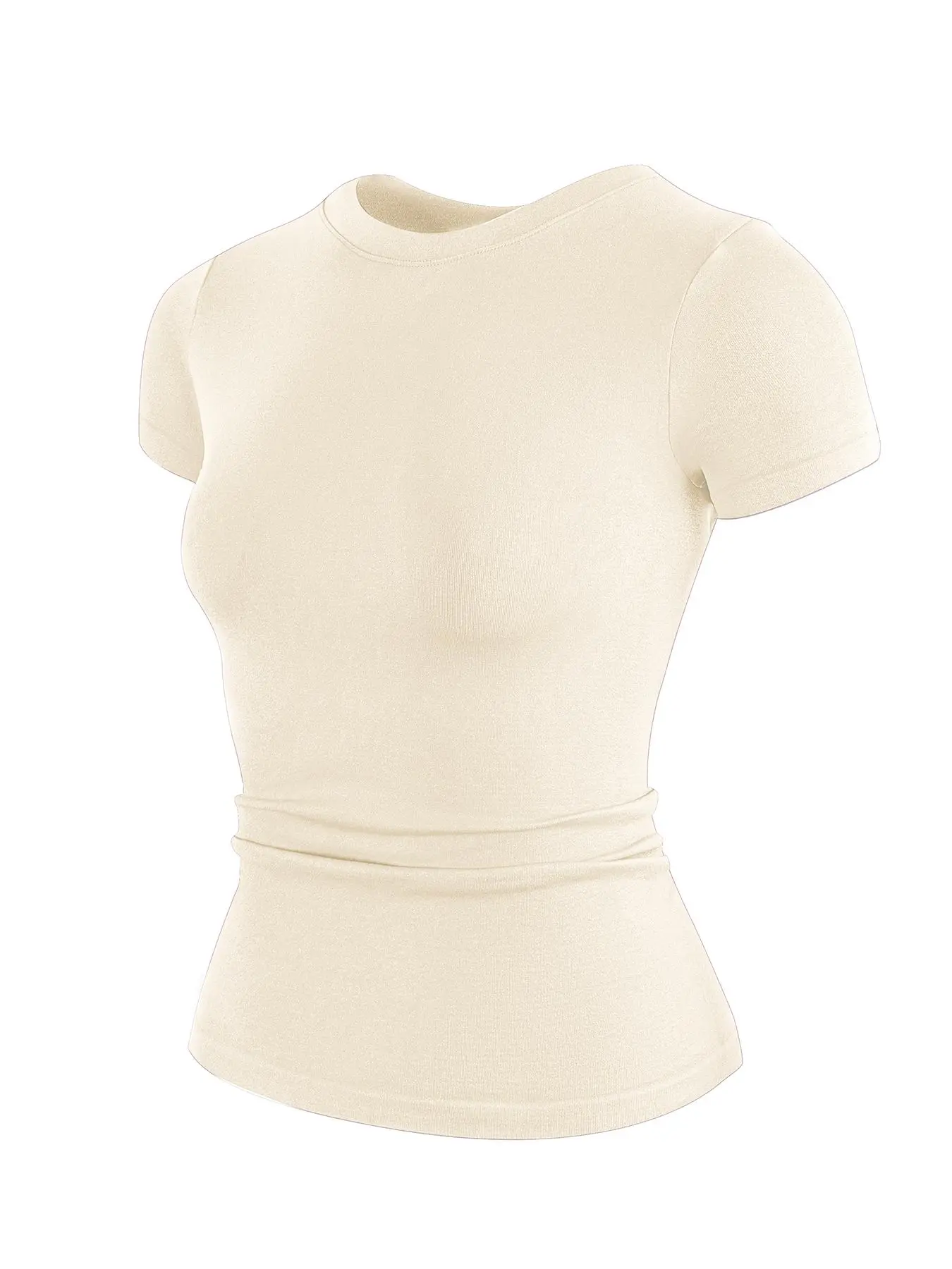 Women's Solid Seamless Tee, Casual Slim-fitting Short Sleeve T-shirt for Daily Wear, Ladies Clothes for All Seasons