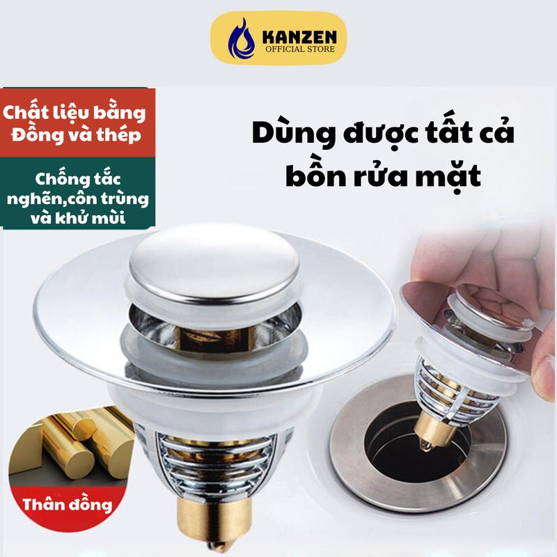 Nắp nhấn xả Lavabo, nắp chặn ngăn mùi chất liệu bằng Đồng, nhựa ABS thông minh cho bồn rửa mặt thiết kế 2 trong 1 có nút chặn và bộ lọc rác QMS - PK152