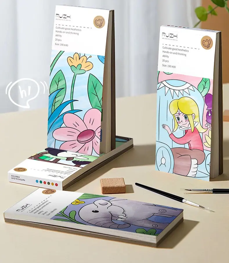 YY. (20 Pages) Portable Children Watercolor Painting Book with Pigment/ Watercolor Painting Book / Pocket Watercolor Painting Educational Paint