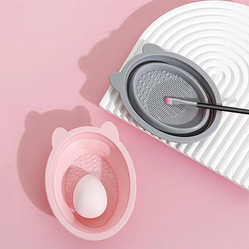 Product Introduction of New Silicone Makeup Brush Cleaner Foldable Beauty Sponge Powder Puff Cleaning Bowl Cosmetic Brush Washing Mat with Drying Rack 22