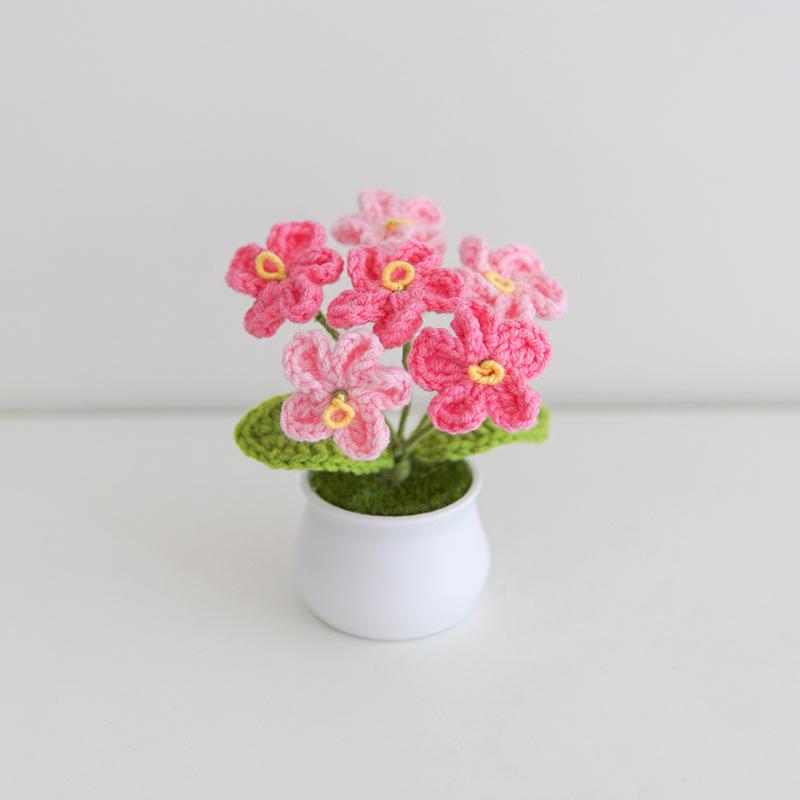 Product Introduction of Finished handmade woven lily of the valley potted home decoration, knitted simulated flower yarn, crochet bouquet, fake flower gift 7