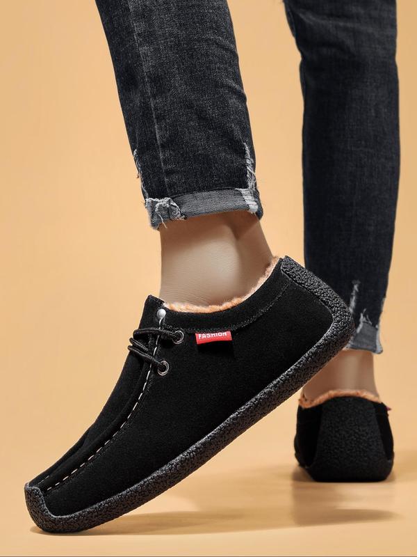 Men's Solid Color Plush Lined Casual Sneakers, Warm Comfortable Low Top Sneakers for Fall & Winter, Male All-match Round Toe Shoes for Daily Wear 3