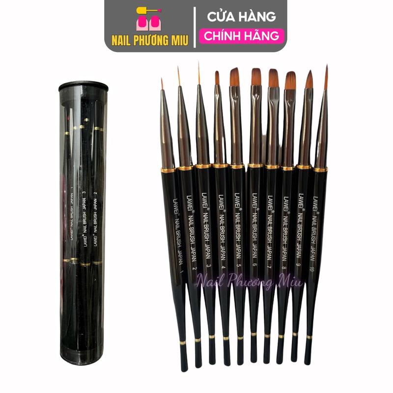 Set Cọ Nhật Vẽ Móng Lawei, Bộ 10 Cây Cọ Làm Nail Cao Cấp, Sợi Tổng Hợp, Từ 12.5cm Đến 19cm, Dành Cho Thợ Làm Nail