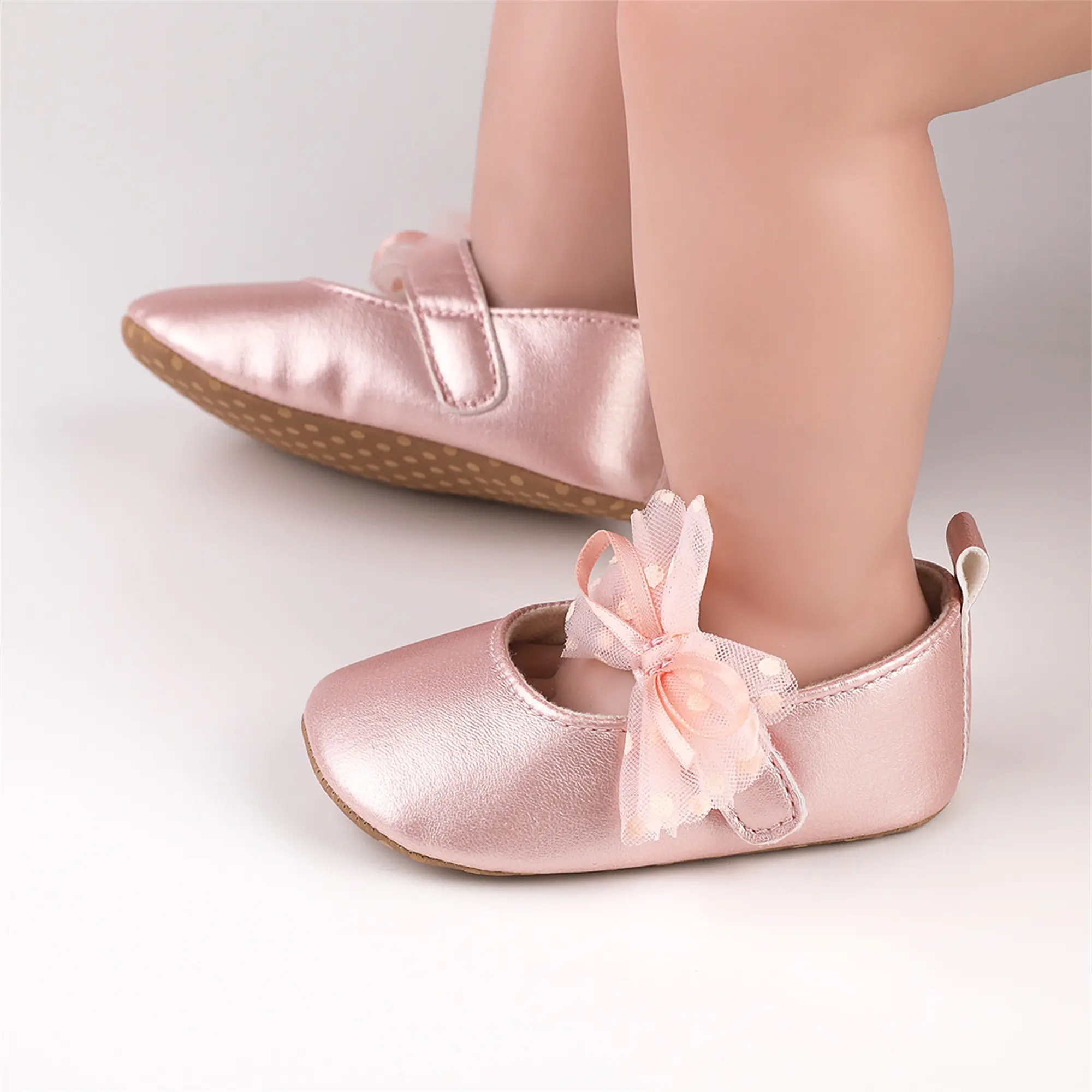 Infant Baby Girls Princess Shoes, Shine Surface Dot Print Mesh Bowknot Flats Non-Slip Wedding Slippers Adorable Baby Shoes