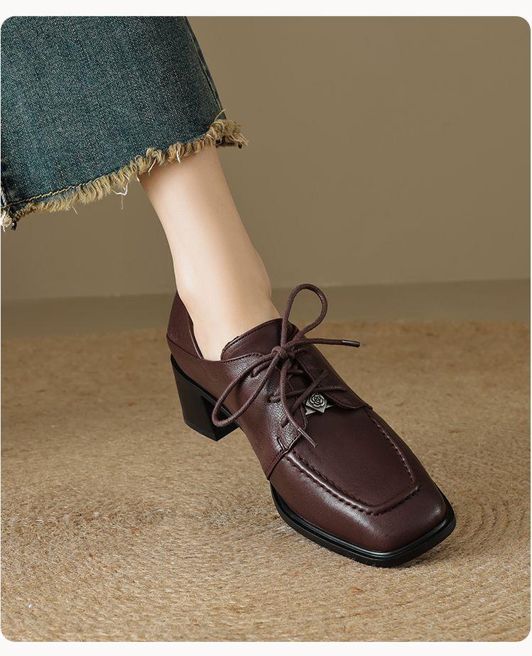 Product Introduction of Leather women's shoes fashion matching single shoes thick heel loafers inside and outside the full head layer of sheepskin Footwear Girl Comfort Closed Active 7