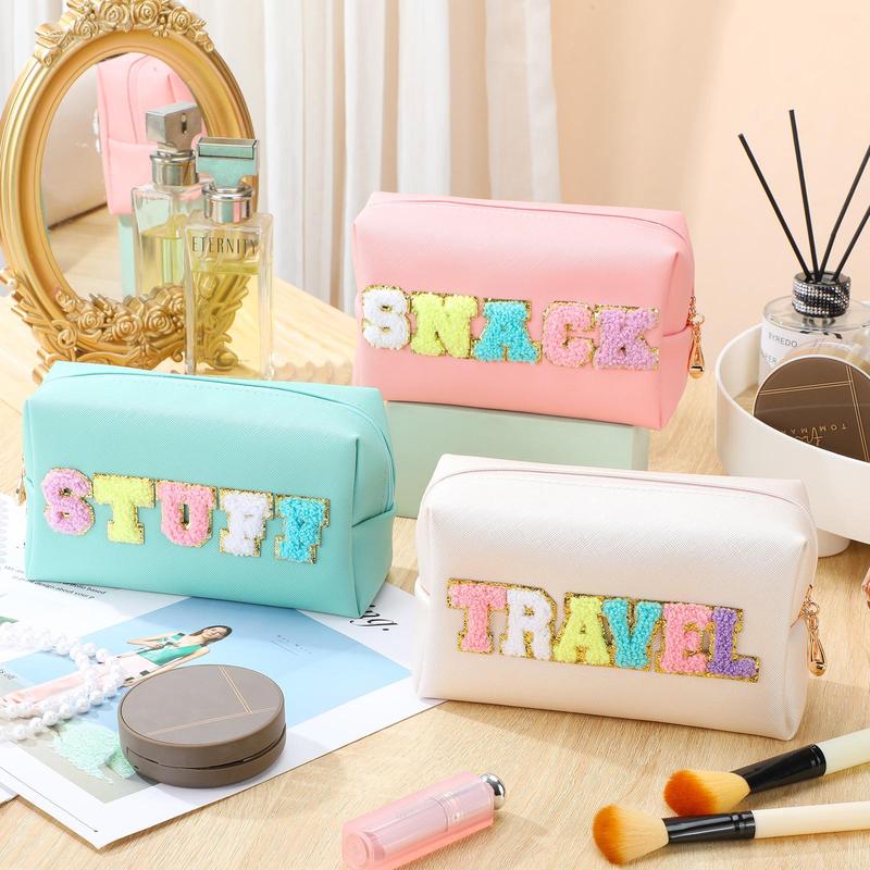 Letter Pattern Makeup Bag, 3 Counts Portable Multifunctional Zipper Makeup Organizer Pouch, Storage Bag for Skincare, Lotion, Snacks 3