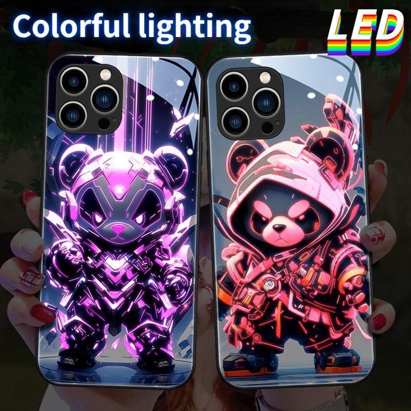 Ốp Điện Thoại Phát Sáng Đèn LED Bằng Kính Gấu Trúc, Tương Thích Với iPhone 15, 15Promax, 15plus, 15pro, 14Promax, 14plus, 14pro, 14, 13Promax, 13, 13pro, 12ProMax, 12pro, 11ProMax, 11pro, 16plus, 16pro, 16