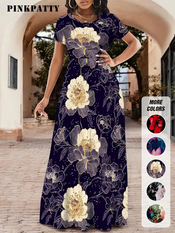 Women's All Over Print Dress, Elegant Casual Short Sleeve Dress for Summer, Ladies Clothes for Daily Wear 0