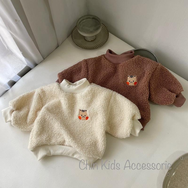 Áo hoodie cổ cao lông cừu lót nỉ thêu sóc siêu ấm cho bé trai bé gái