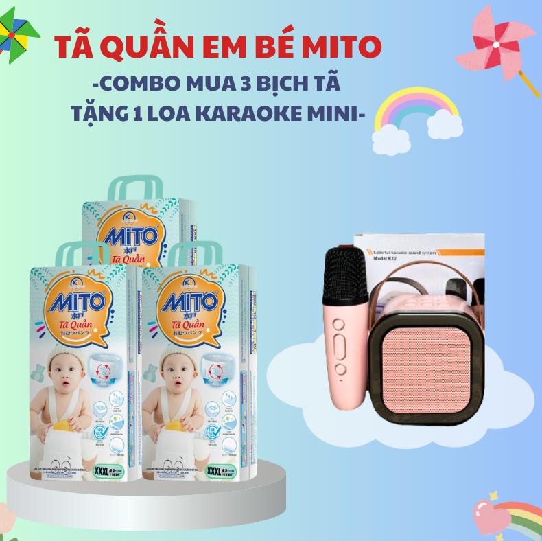 [Mua 3 tặng 1 bộ loa karaoke mini] Combo 3 Tã Quần Em Bé MITO Siêu Mỏng Thấm Hút Nhanh Thon Gọn Thoáng Khí Chống Hăm Không Tràn Từ Size M50 đến 4XL40 Cho Bé