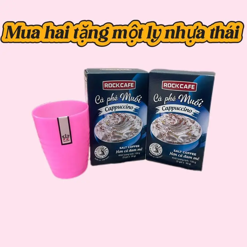 KHUYẾN MÃI MUA 2 HỘP BẤT KY  TẶNG 1 LY THÁI - ROCKCAFE - CAPPUCCINO MUỐI, SẦU RIÊNG. DỪA , TRỨNG (5 gói x 30 gram) 1