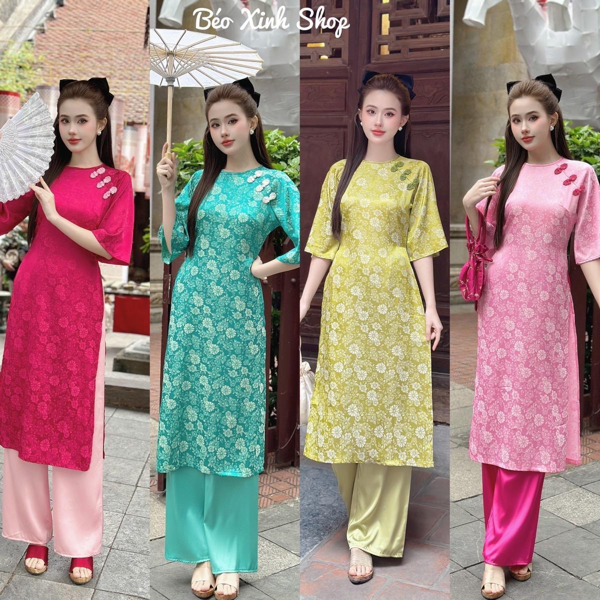Áo Dài Cách Tân Vải Gấm 2Da Cao Cấp Quần Vải Latin 40-95Kg Béo Xinh Shop - A.1454