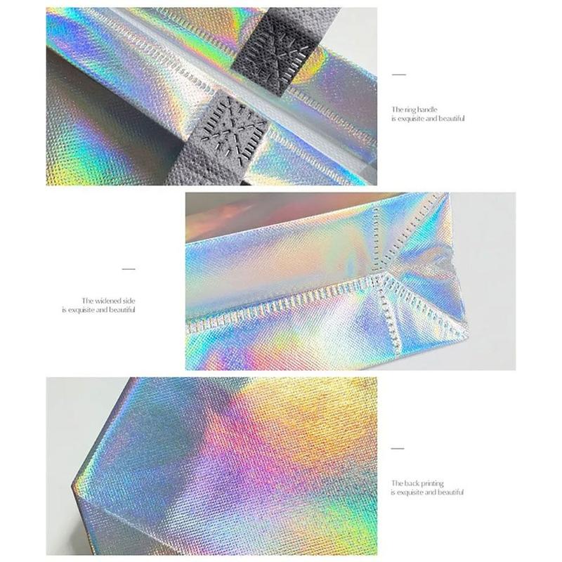 Laser Non-woven Fabric Tote Shoulder Bags Shopping Clothing Store Woman Storage Reusable Large Pouches Gift Bag 4