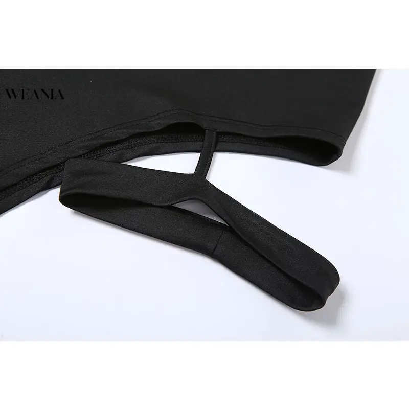 WEANIA-Váy Pu Cạp Cao Cho Nữ, Thiết Kế Mới, Chắp Vá, Không Đều, Có Dây Xích Chân 8