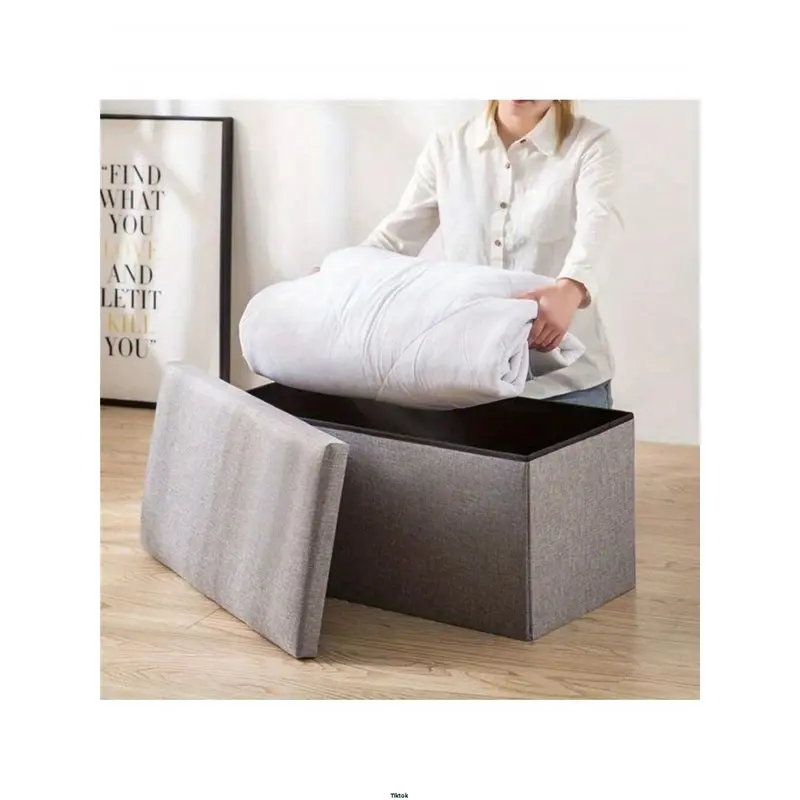 FootStool Foot Pouffe Folding Stool Seat Pouffe Ottoman Storage Folding Linen Large Double Foot Storage Boxes Grey Storage Ottoman Makeup Seat Stool Storage Box 1
