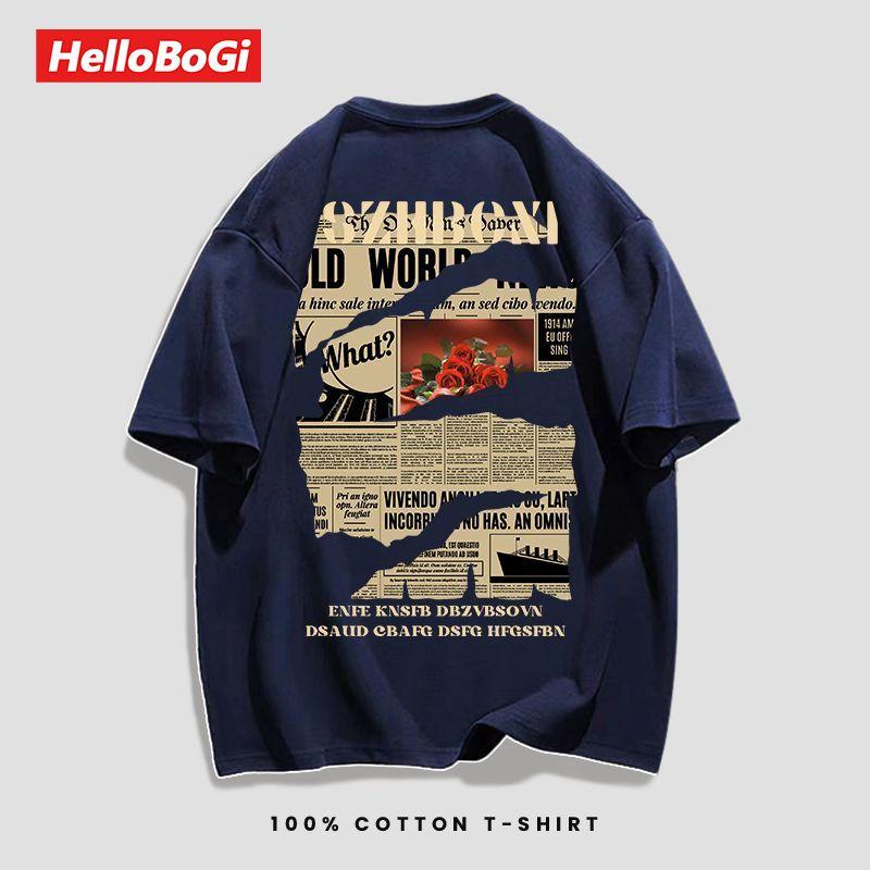 Áo Thun Ngắn Tay 100% Cotton, Phong Cách Hàn Quốc, Retro, Thời Trang, In Ấn, Áo Mùa Hè 5
