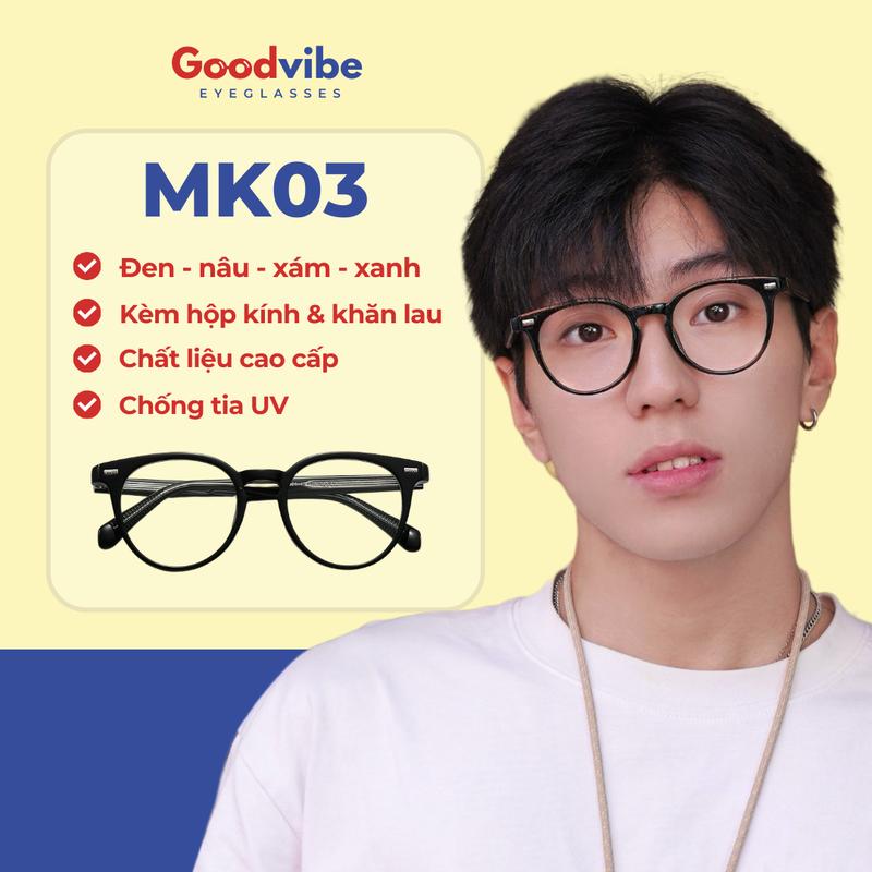 Gọng kính cận nam mắt tròn gọng chất liệu nhựa cao cấp kiểu dáng thời trang chống tia UV MK03