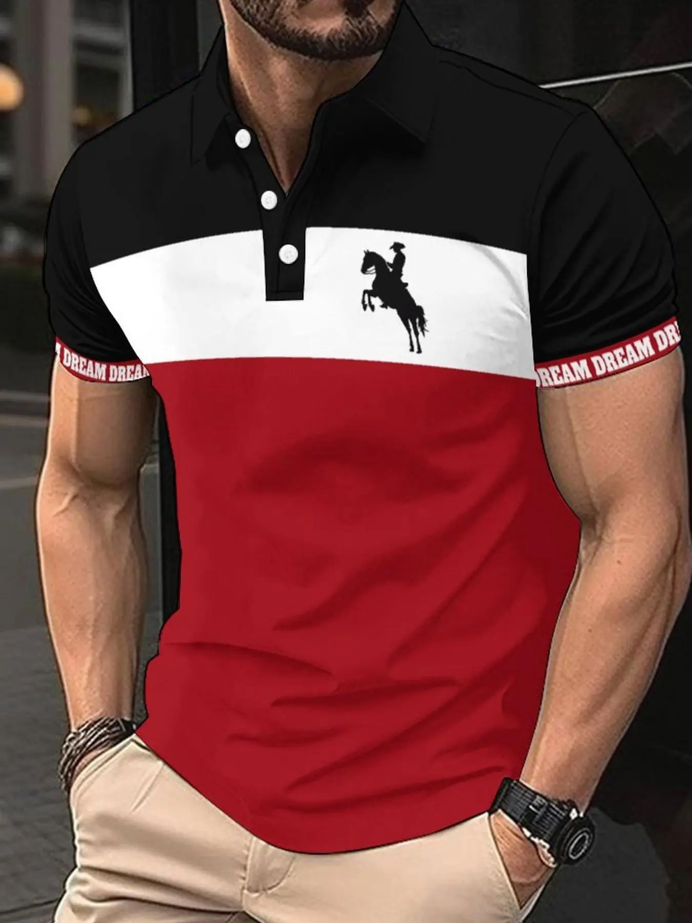 Men's Regular Fit Horse Print Polo Shirt, Casual Short Sleeve Collared Top for Summer, Fashion Men's Clothes for Daily Wear, Tropical