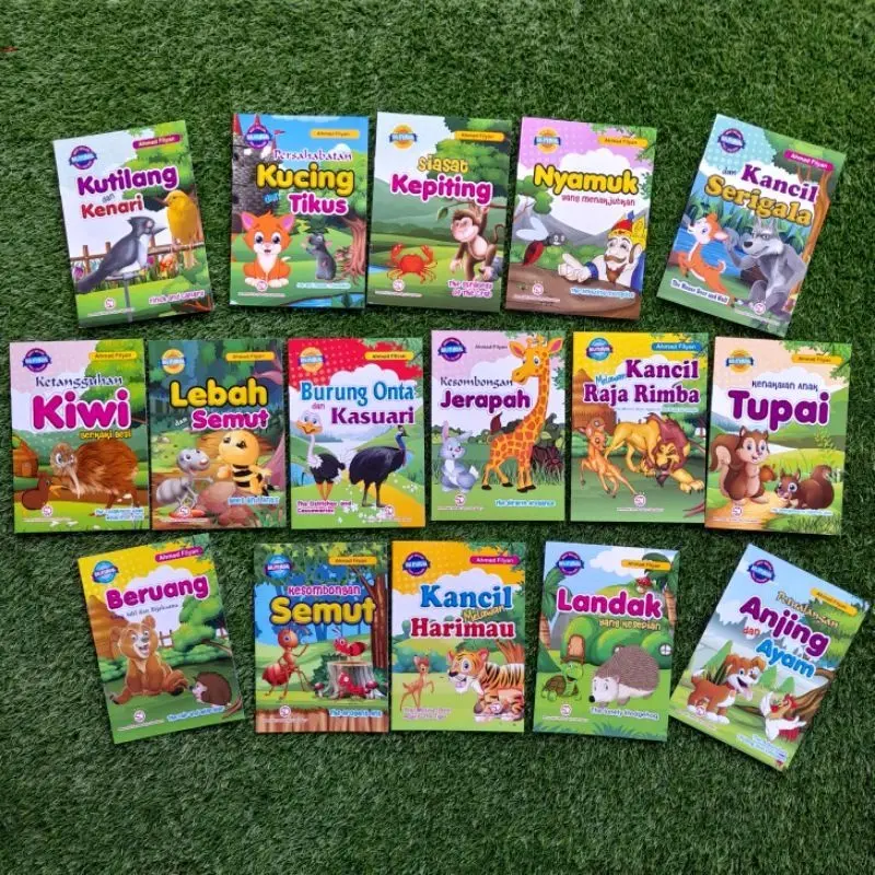 Paket 16 Buku Cerita Anak Bergambar Bilingual Dongeng Fabel Hewan Serba jaya Books