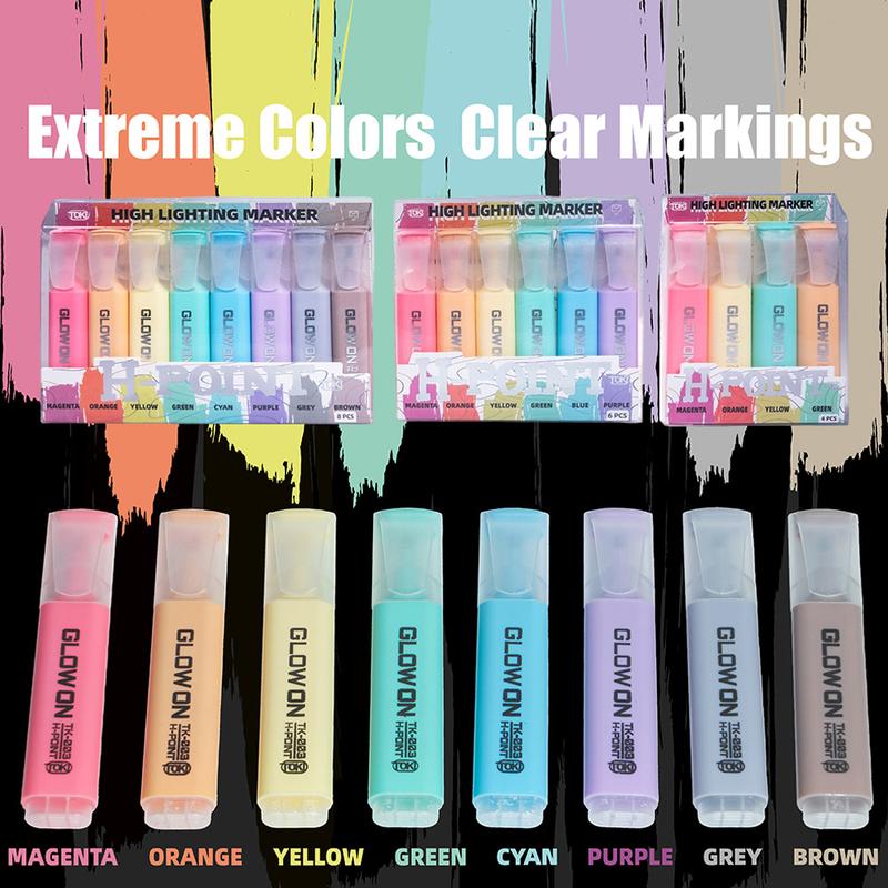 Bút Dạ Quang Pastel Macaron 4/6/8 Màu - Mực Nhanh Khô, Đầu Xiên, Ghi Chú, Dành Cho Học Tập Văn Phòng