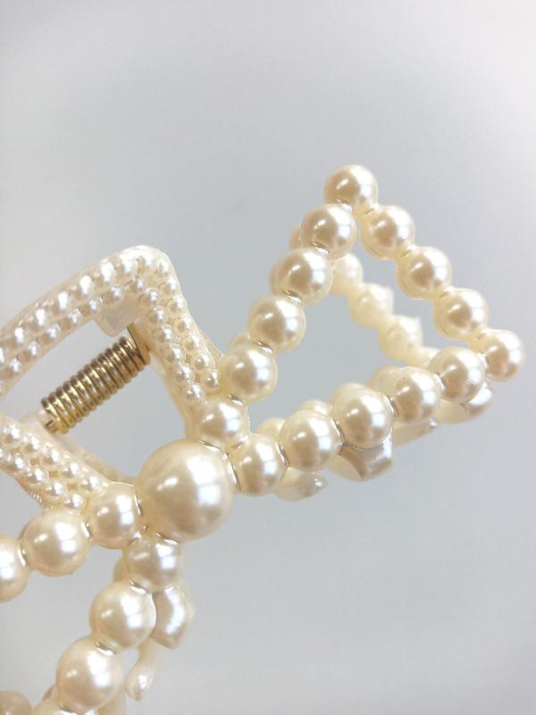 Summer 2024 Elegant Style Geometric Faux Pearl Decor Hair Claw Clips, Gorgeous Bow Design Hair Claws Set, Fashion Kawaii Hair Accessories for Women & Girls 6
