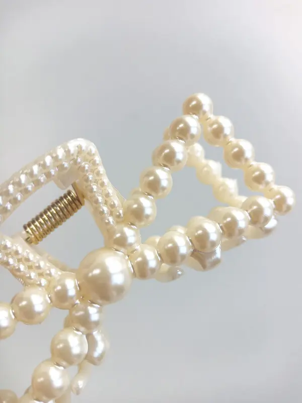 Summer 2024 Elegant Style Geometric Faux Pearl Decor Hair Claw Clips, Gorgeous Bow Design Hair Claws Set, Fashion Kawaii Hair Accessories for Women & Girls 6