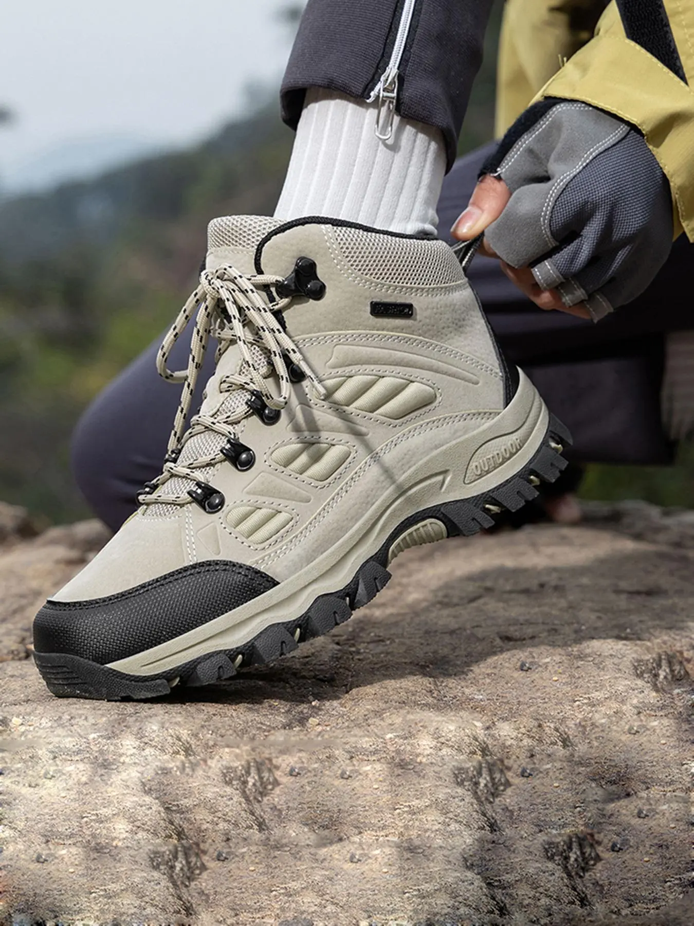 Women's Colorblock Patchwork Lace Up Hiking Shoes, Casual Outdoor Sports Shoes for Women, Non-slip Walking Camping Shoes