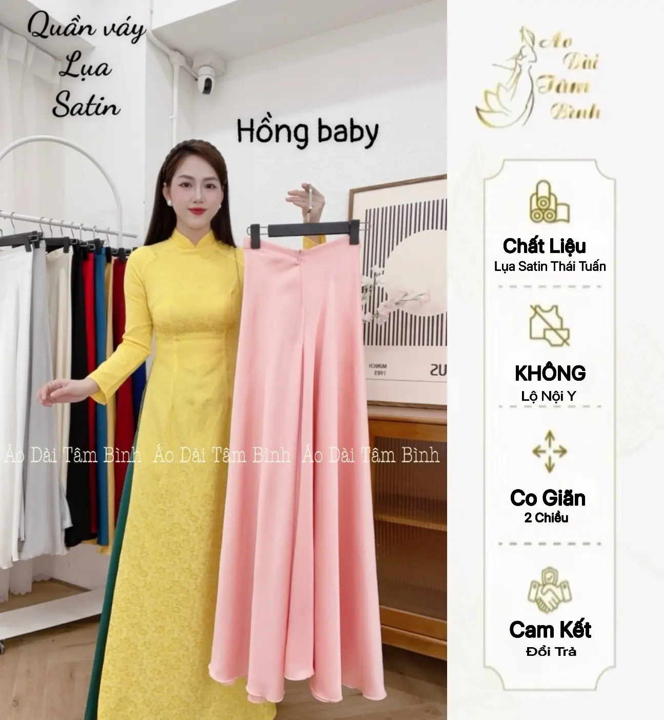 [QVST-2] Quần Váy Lụa Satin Thái Tuấn cao cấp thoáng mát, mềm mịn có độ bóng và mặc nhẹ như không