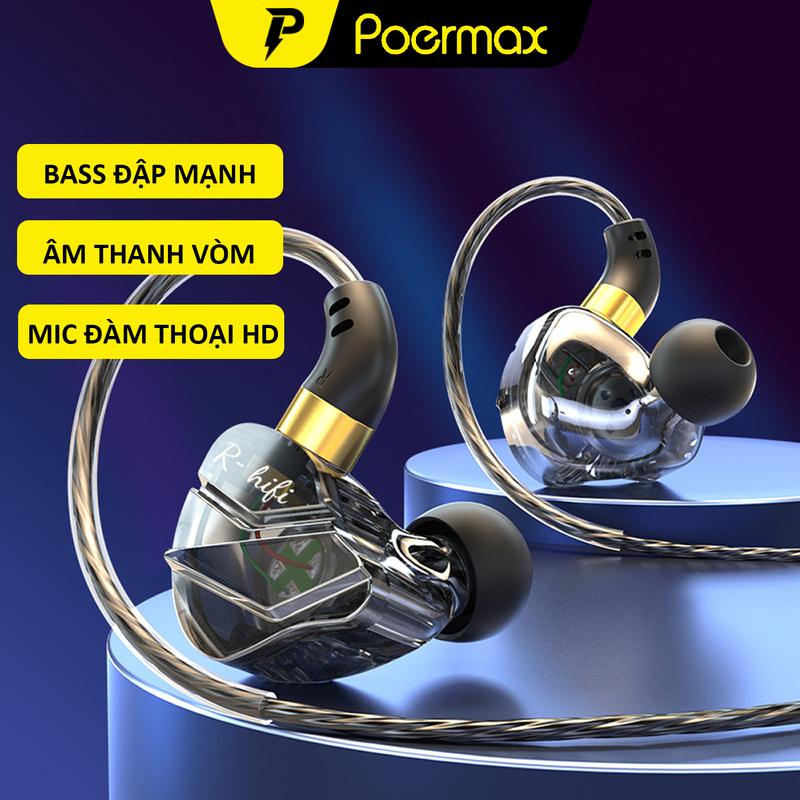 Tai nghe có dây gaming âm thanh siêu bass Poermax S16 giắc cắm tròn 3.5mm tích hợp sẵn míc hỗ trợ đàm thoại