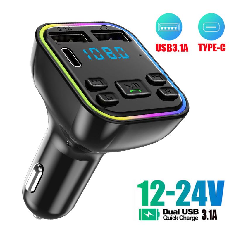 Rotatable Car FM Transmitter With Wireless Handsfree Calling, U Disk Music Mp3 Player Type C Dual Usb 31a Car Charger
